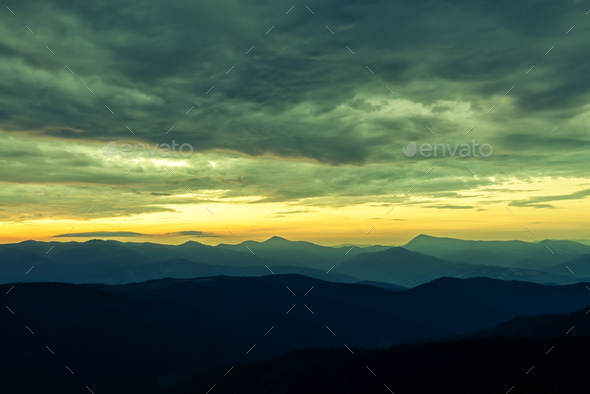 Picturesque summer landscape with colorful sunrise - Stock Photo - Images
