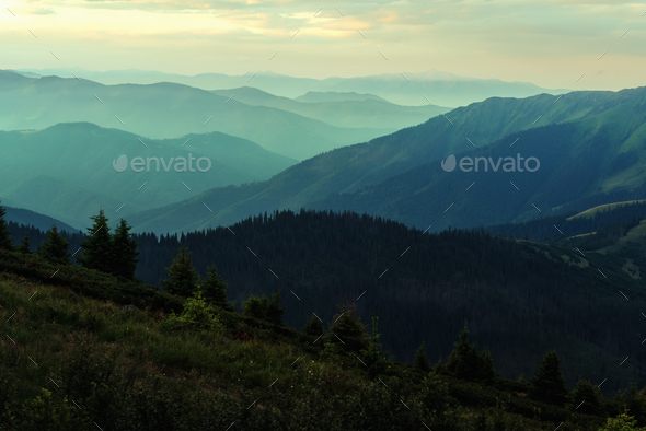 Picturesque summer landscape with colorful sunrise - Stock Photo - Images