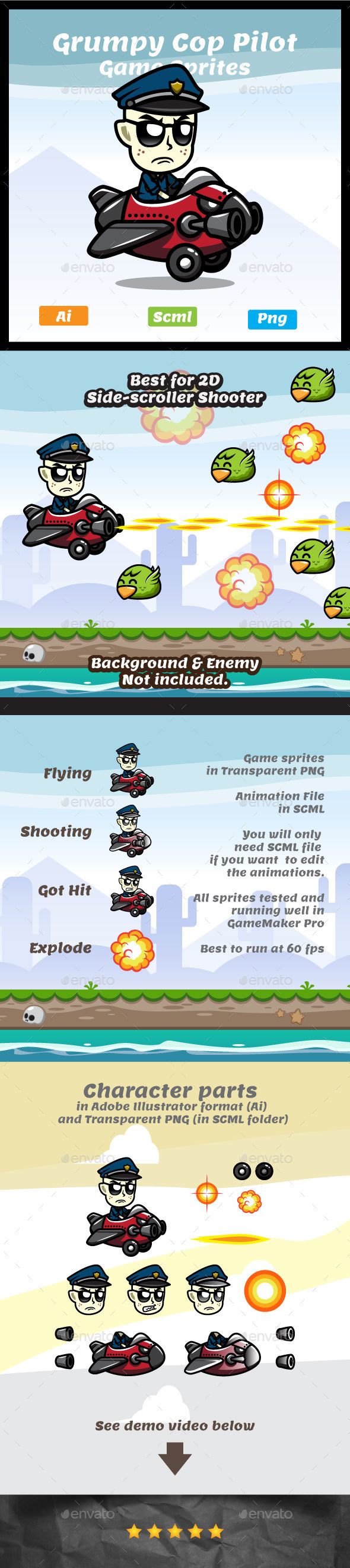 Grumpy Cop The Pilot - Sprites Game Assets