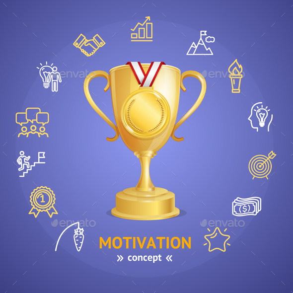 Motivation and Productivity Concept with Golden Cup. Vector - Conceptual Vectors