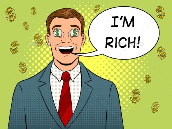 Businessman with Dollar Sign in Eyes Pop Art - Concepts Business