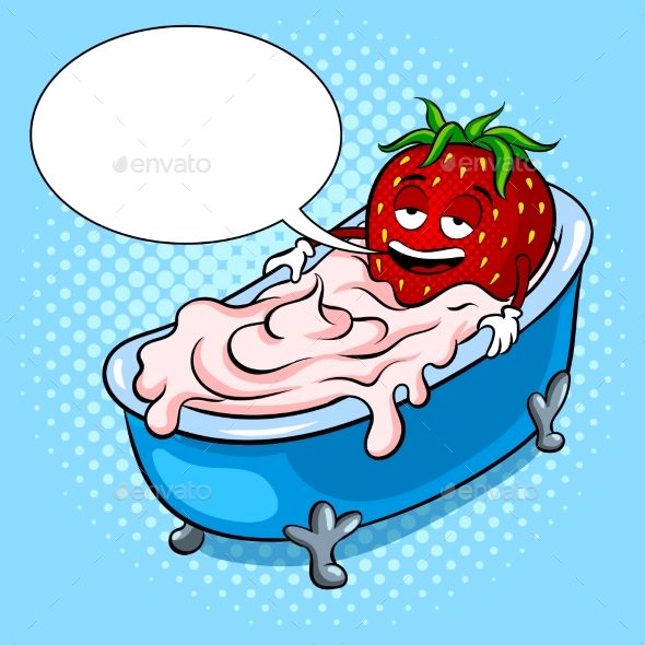 Strawberry and Bath of Cream Pop Art Vector - Food Objects