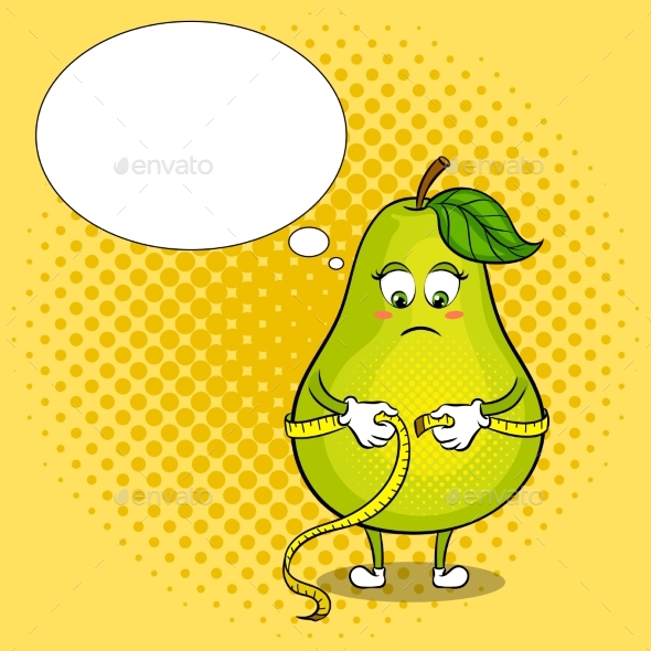 Pear Measuring Waist Pop Art Vector Illustration - Food Objects
