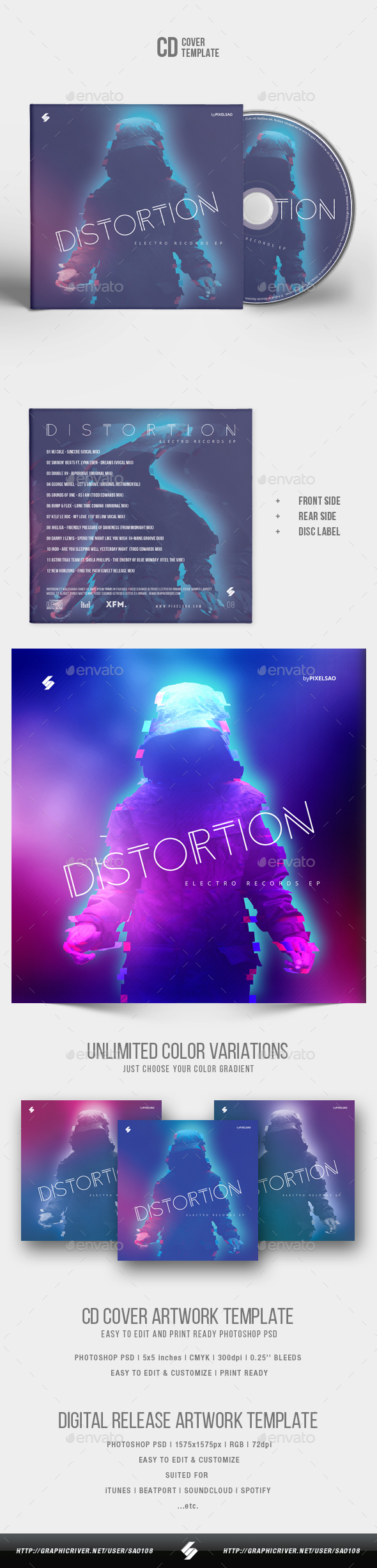 Distortion - CD Album Cover Artwork Template - CD & DVD Artwork Print Templates