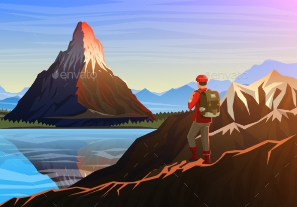 Mountain Matterhorn with Tourist in Morning - Landscapes Nature