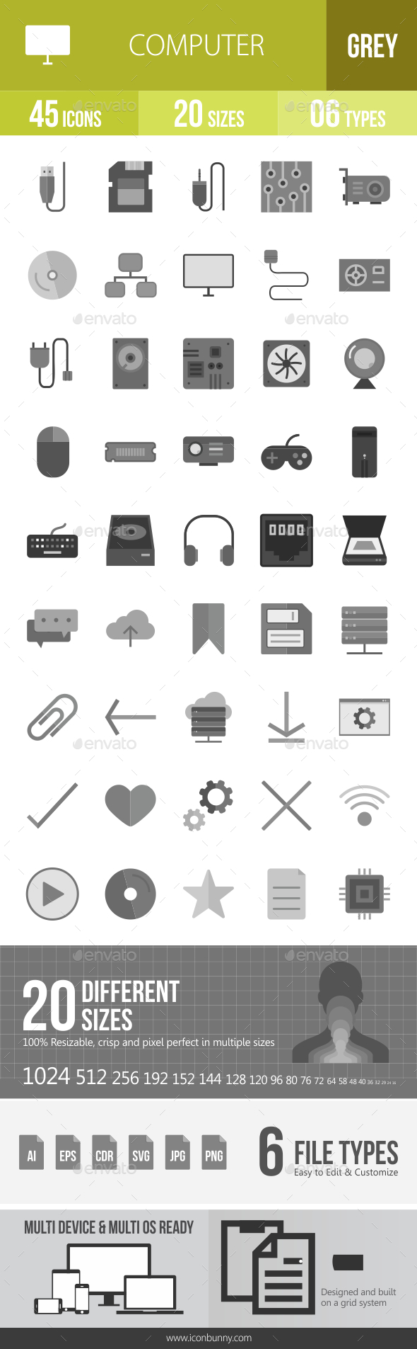 45 Computer & Hardware Grey Scale Icons - Icons