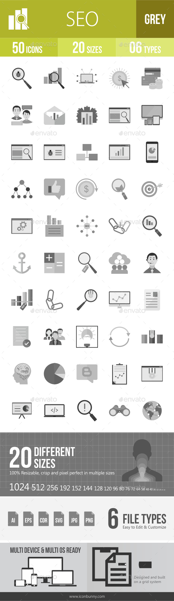 50 SEO Grey Scale Icons - Icons