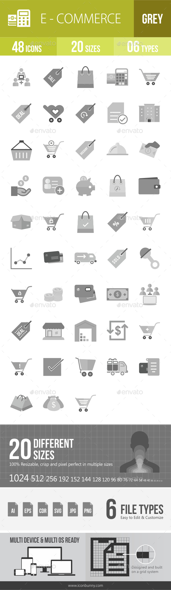 48 Ecommerce Grey Scale Icons - Icons