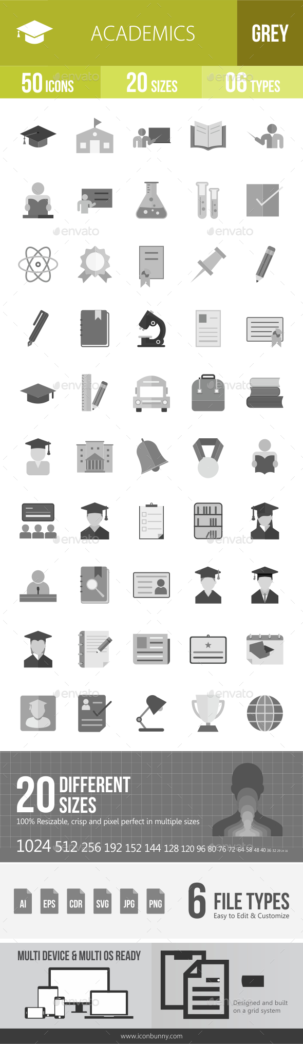 50 Academics Grey Scale Icons - Icons