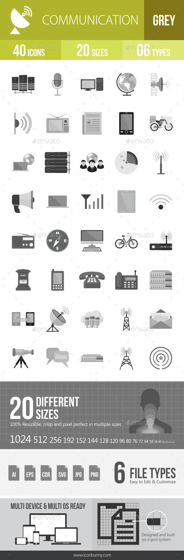40 Communication Grey Scale Icons - Icons