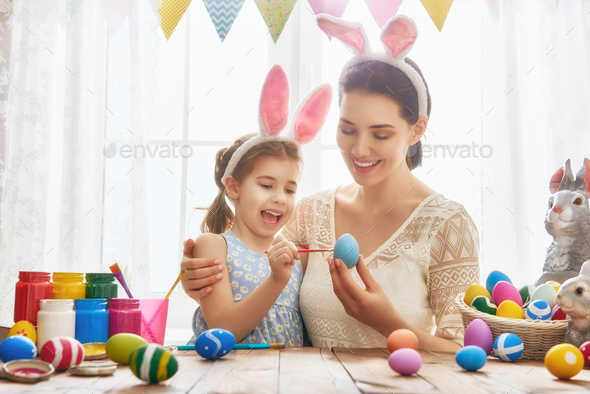 family preparing for Easter - Stock Photo - Images