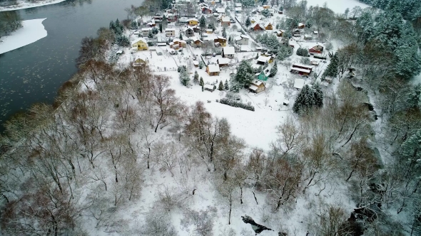 Aerial View of Vilage at Winter