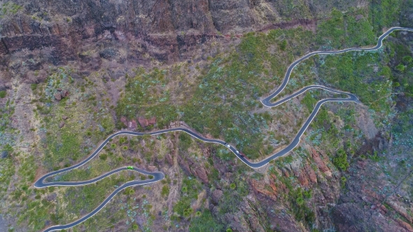 Aerial View Winding Road Near Masca Gorge