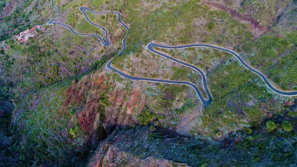 Aerial View Winding Road Near Masca Gorge