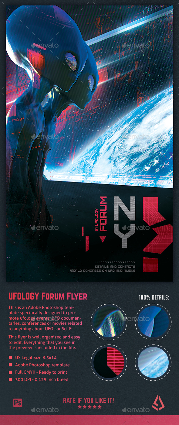 UFO Aliens Flyer - Ufology Event Sci-Fi 8.5x14 Poster Template - Flyers Print Templates