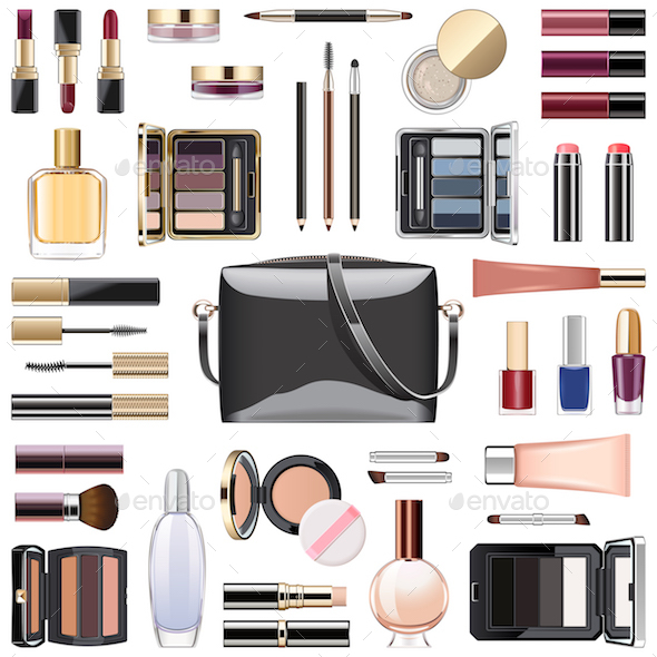 Vector Makeup Cosmetics with Black Handbag - Retail Commercial / Shopping