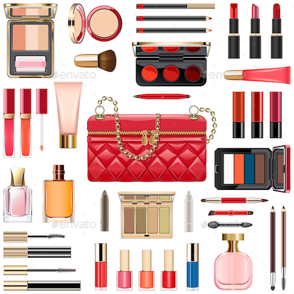 Vector Makeup Cosmetics with Red Handbag - Retail Commercial / Shopping