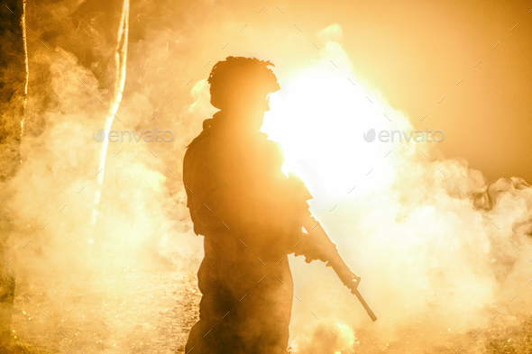 Black silhouette of soldier - Stock Photo - Images