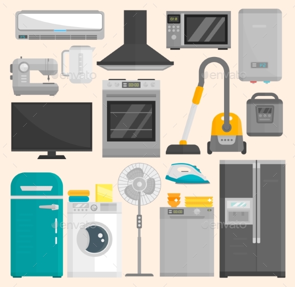 Group of Home Appliances Isolated on White - Technology Conceptual