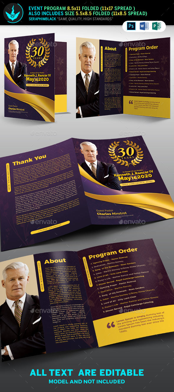 Lavender plus Gold Pastor's Anniversary Template - Informational Brochures