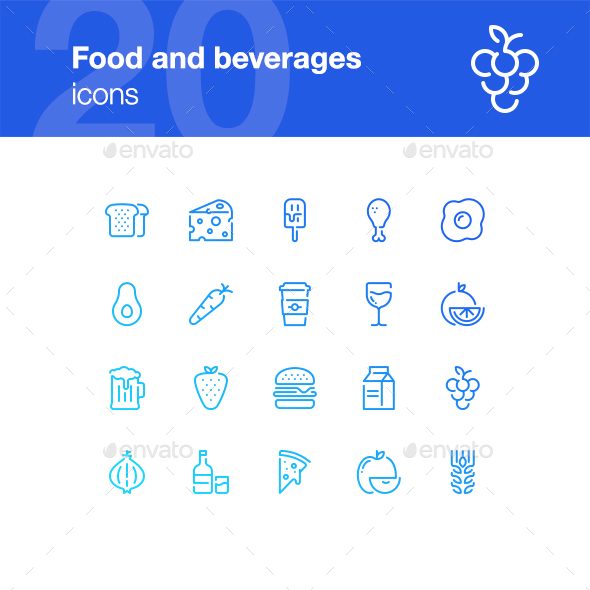20 Food and Beverages Icons - Food Objects