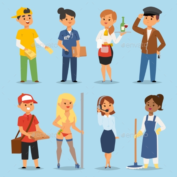 People Part-time Job Professions Vector Set - People Characters