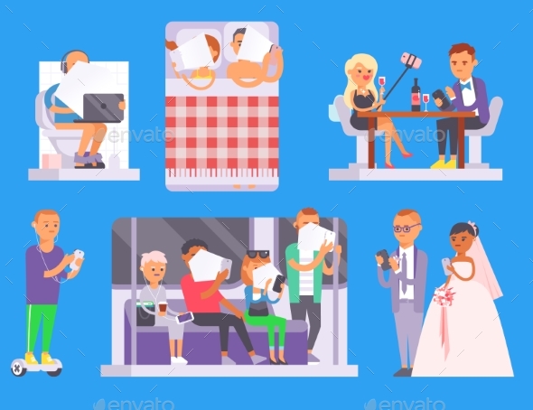 People and Gadgets Concept. Busy Business Person - People Characters