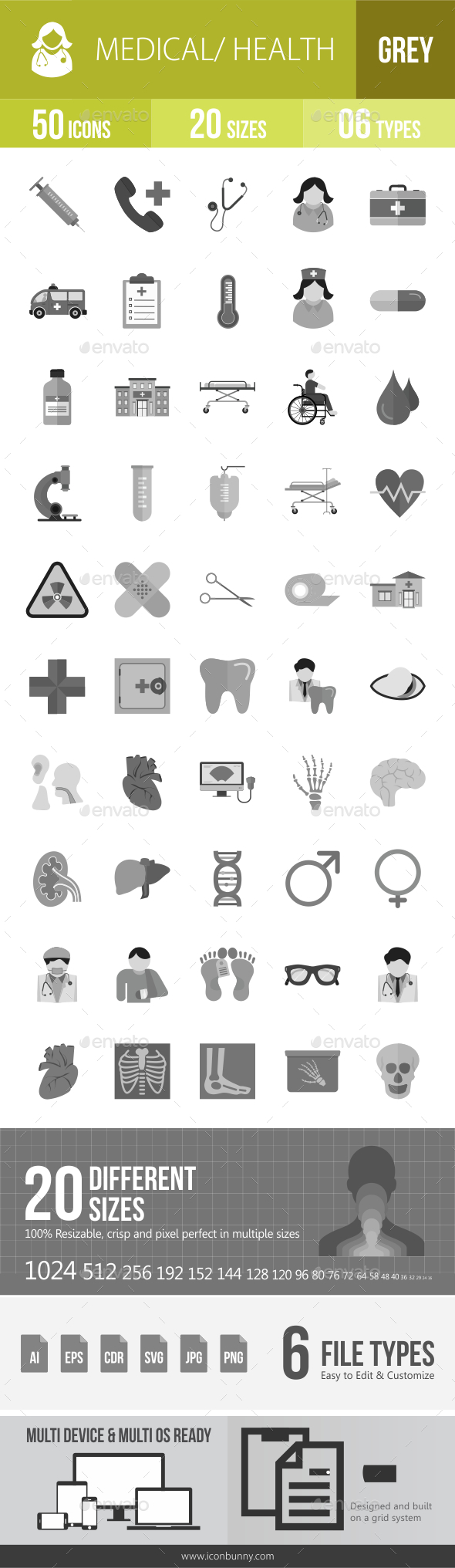 50 Medical Grey Scale Icons - Icons