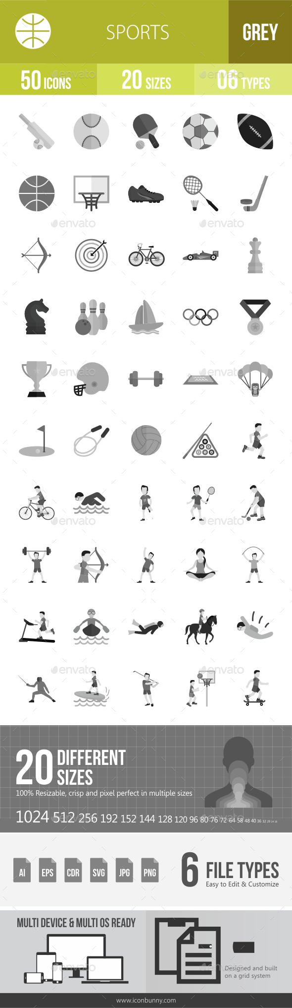 50 Sports Grey Scale Icons - Icons