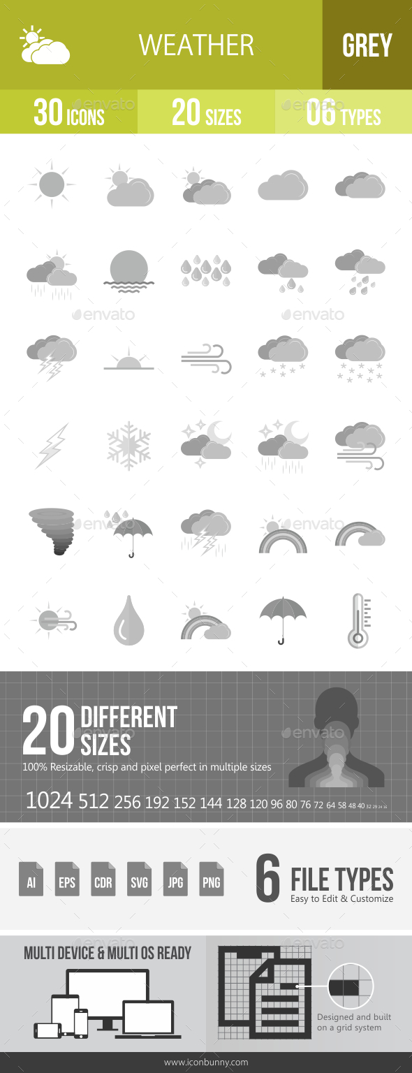 30 Weather Grey Scale Icons - Icons