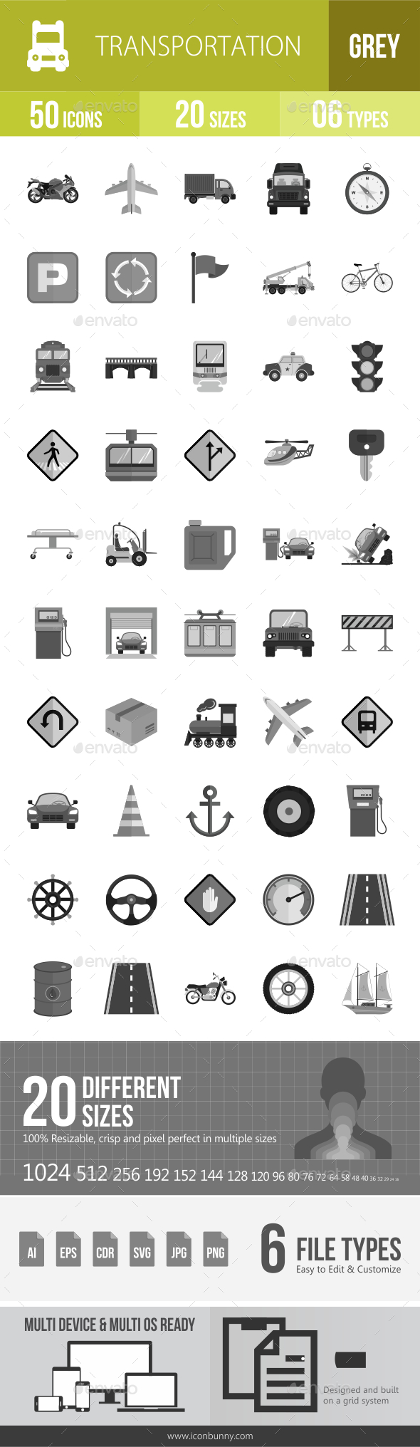 50 Transportation Grey Scale Icons - Icons