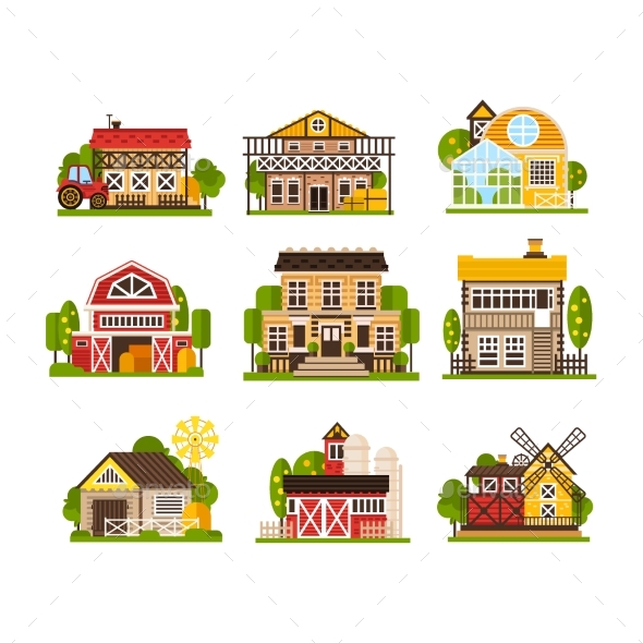 Farm Houses and Buildings Set, Agriculture - Buildings Objects