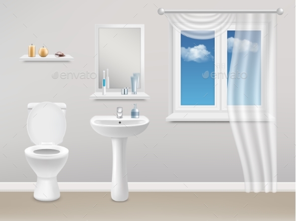 Bathroom Interior Vector Realistic Illustration - Miscellaneous Vectors