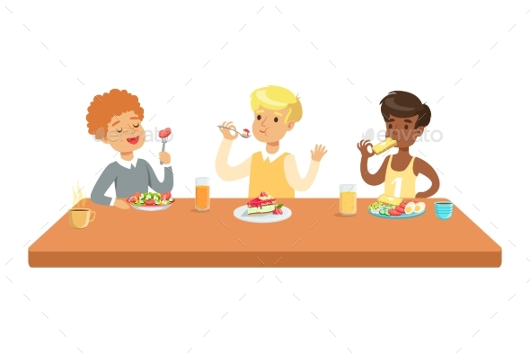 Kids Eating Brekfast And Lunch Food And Drinking - Food Objects