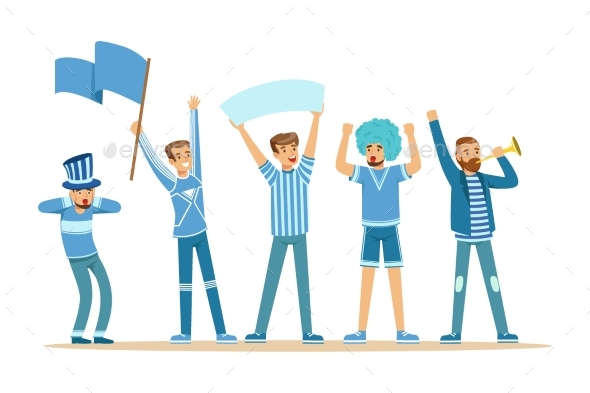 Two Groups Of Football Sports Fans Supporting - People Characters