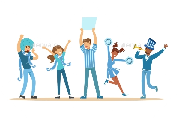 Two Groups Of Football Sports Fans Supporting - People Characters