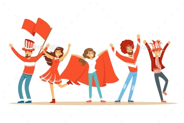 Two Groups Of Football Sports Fans Supporting - People Characters