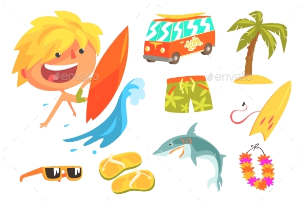 Boy Surfer Extreme Sportsman, Kids Future Dream - Animals Characters