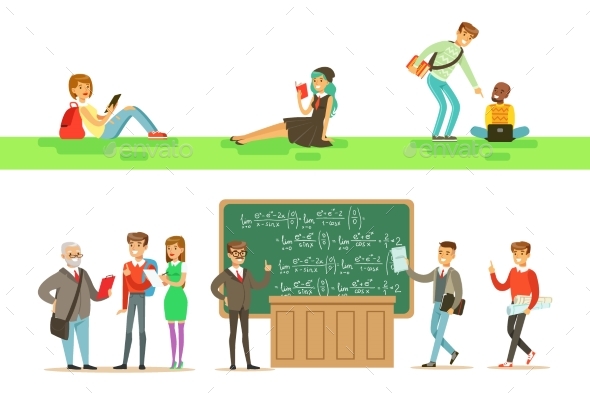 University Education, Students And Professors Set - Miscellaneous Vectors