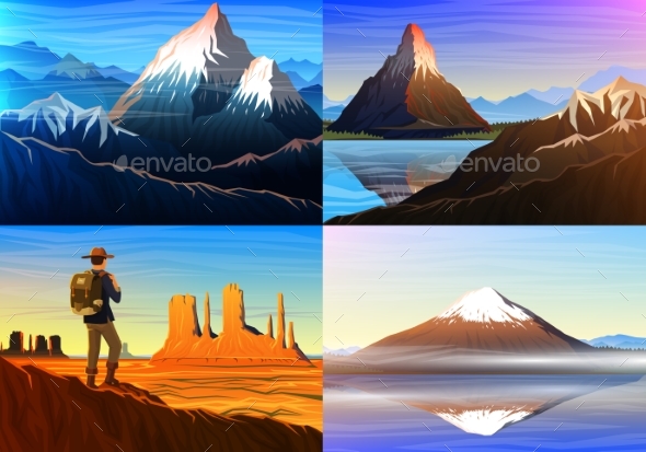 Mountain Everest, Matterhorn, Fuji with Tourist - Landscapes Nature