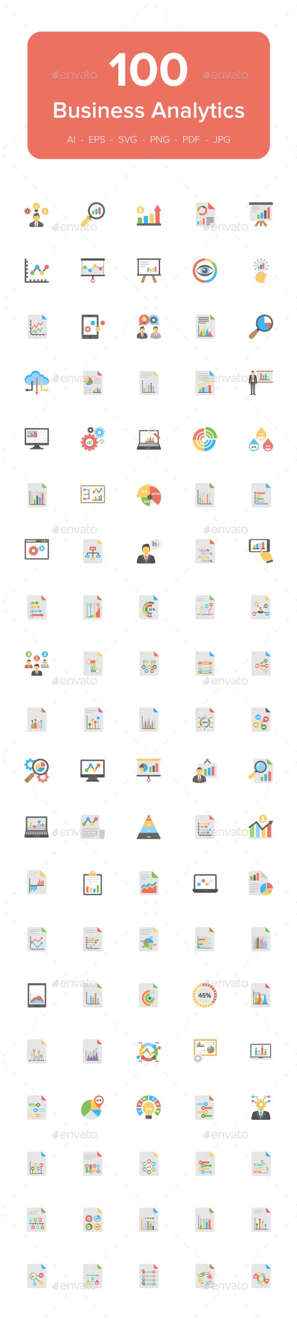100 Business Analytics Flat Icons - Icons