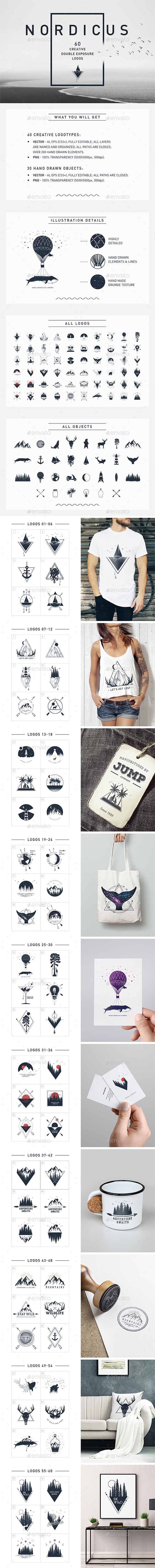 Nordicus. 60 Creative Logos - Badges & Stickers Web Elements