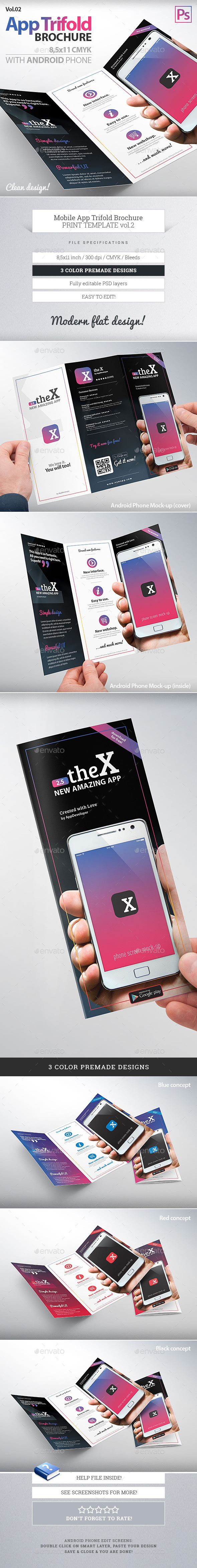 Mobile App Trifold Brochure vol.2 (Android) - Brochures Print Templates