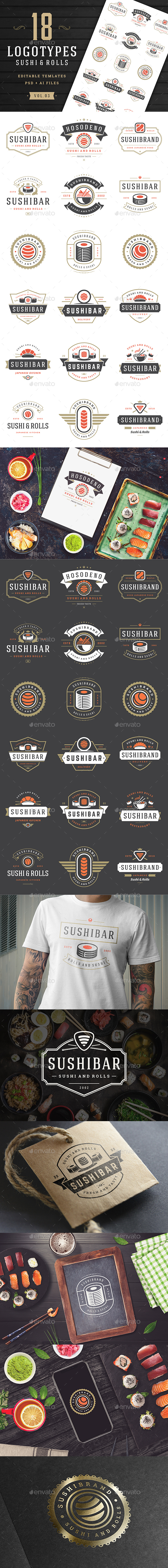 18 Sushi Bar Logos and Badges - Badges & Stickers Web Elements