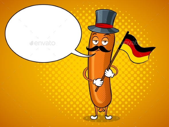 Bavarian Sausage Pop Art Vector Illustration - Food Objects