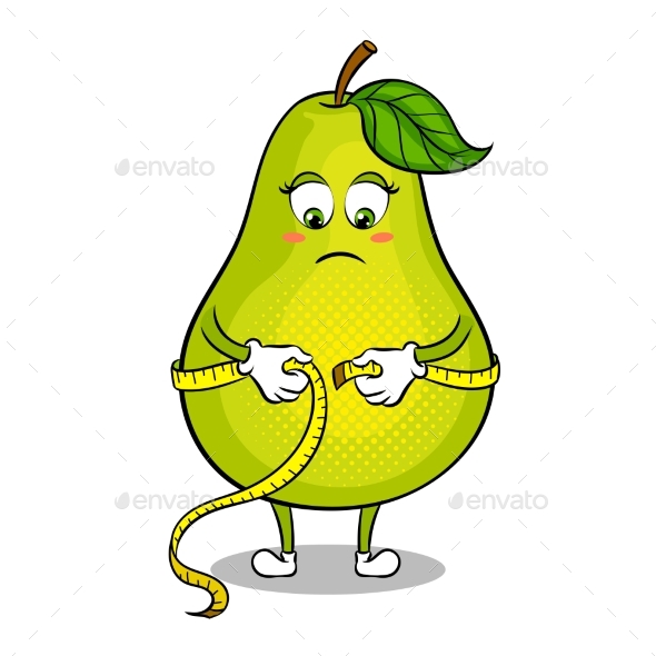 Pear Measuring Waist Pop Art Vector Illustration - Food Objects