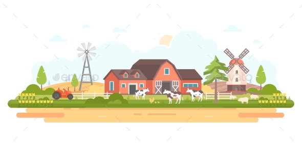 Country Life - Modern Flat Design Style Vector - Buildings Objects