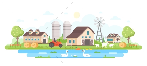 Farm - Modern Flat Design Style Vector - Buildings Objects