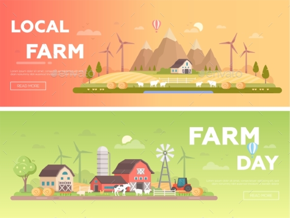 Local Farm - Set of Modern Flat Design Style - Buildings Objects
