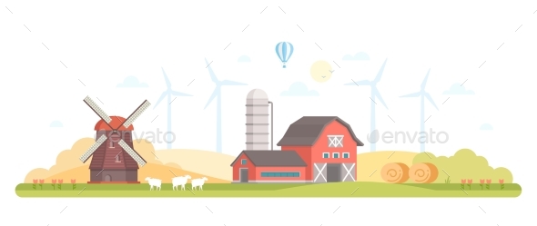 Village - Modern Flat Design Style Vector - Buildings Objects